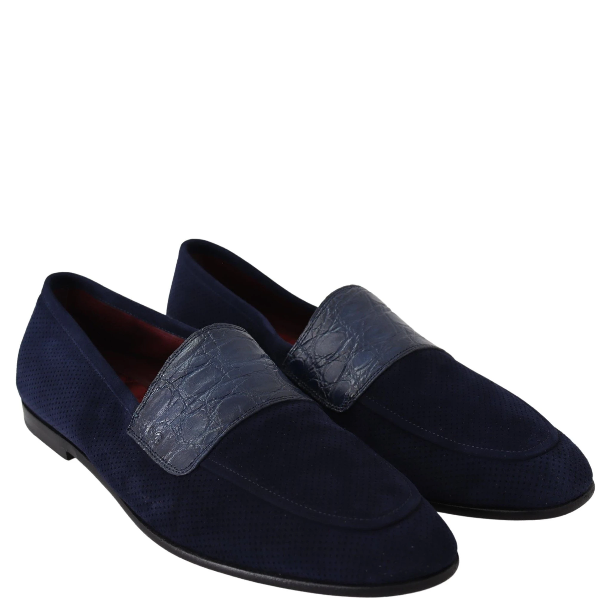 Blue Suede Caiman Loafers Slippers Shoes