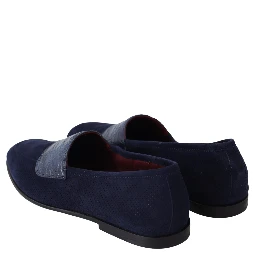 Blue Suede Caiman Loafers Slippers Shoes