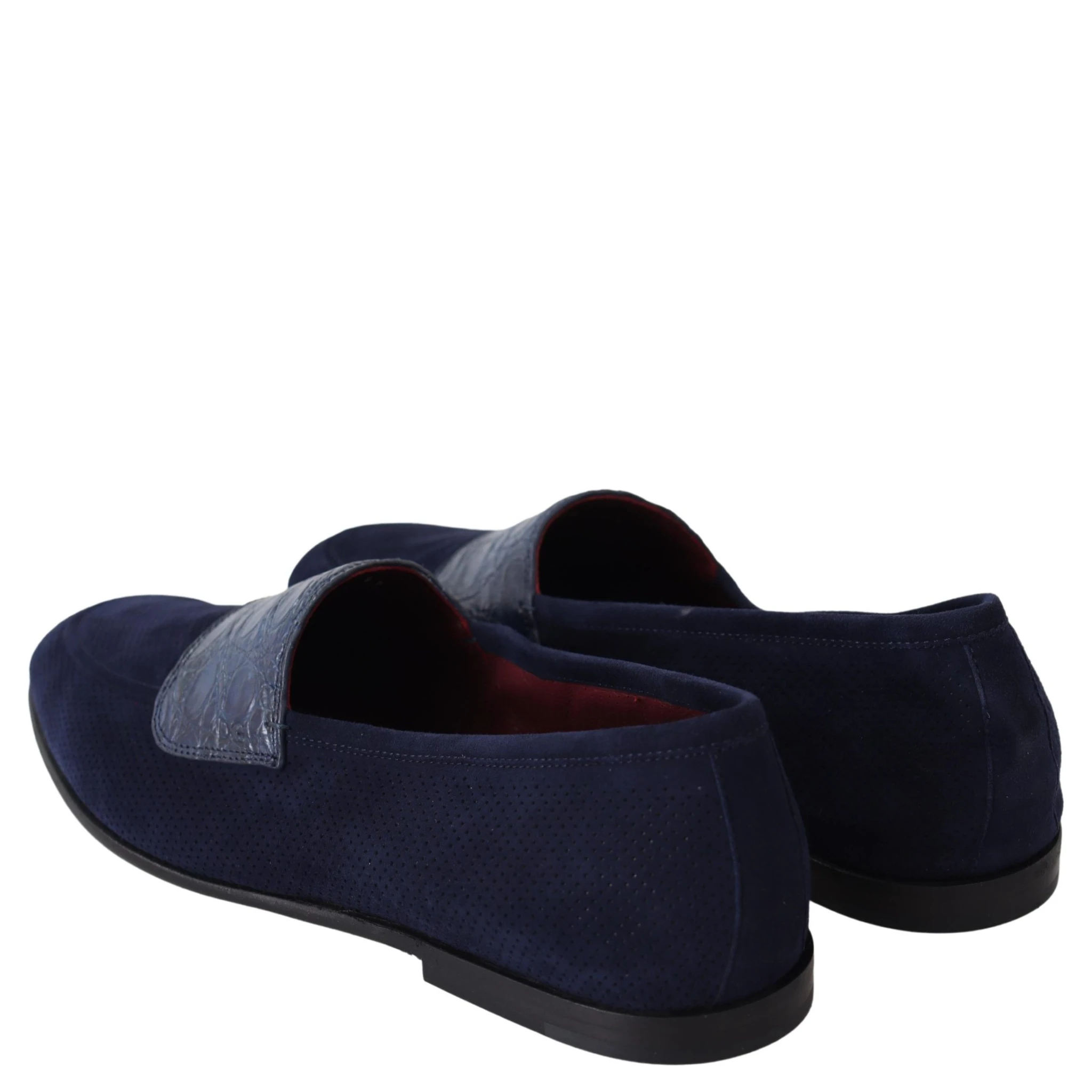 Blue Suede Caiman Loafers Slippers Shoes