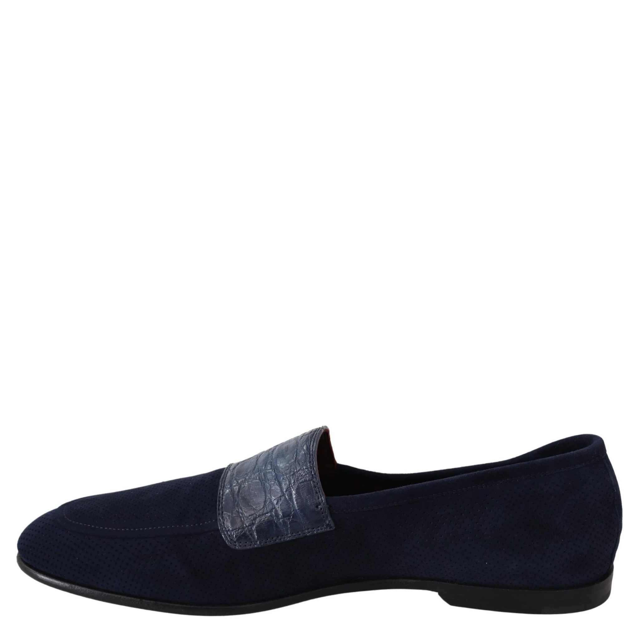 Blue Suede Caiman Loafers Slippers Shoes