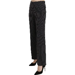 Black Striped Cotton Sretch Dress Trousers Pants