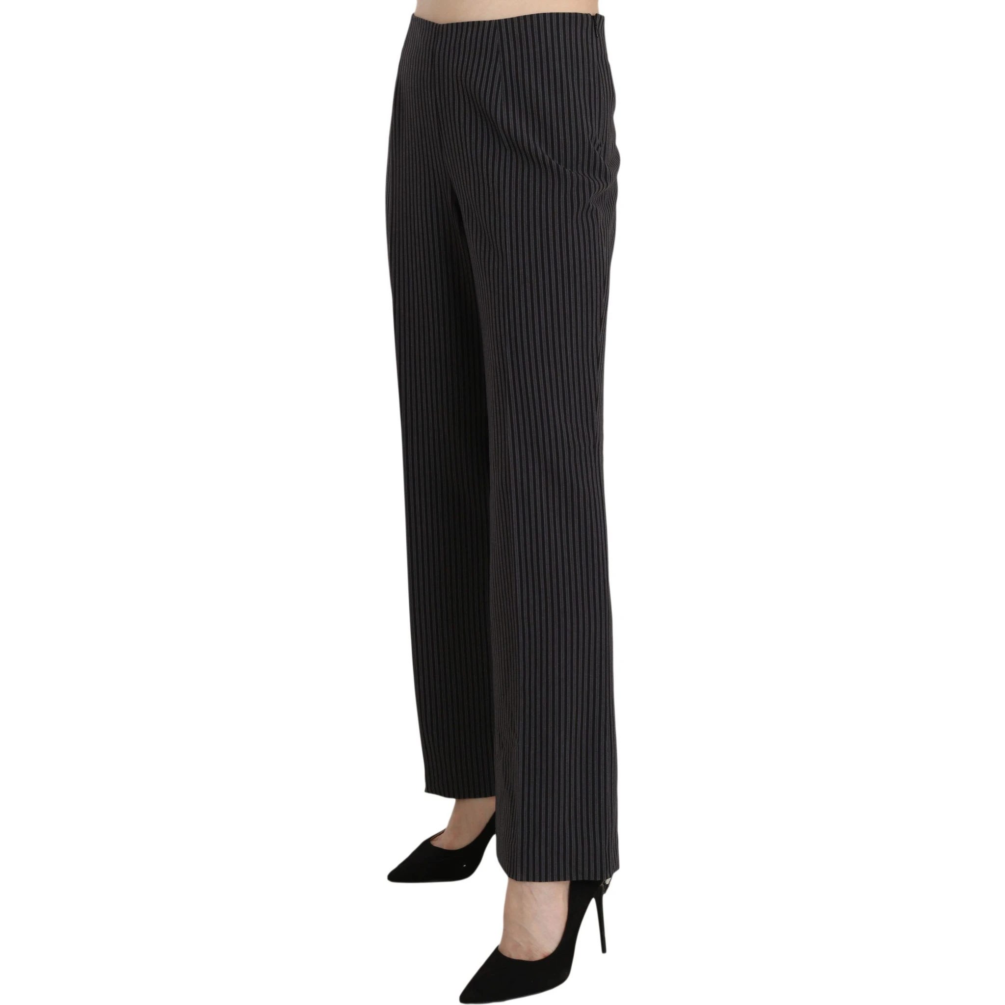 Black Striped Cotton Sretch Dress Trousers Pants