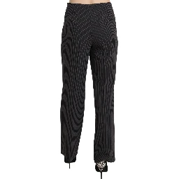Black Striped Cotton Sretch Dress Trousers Pants