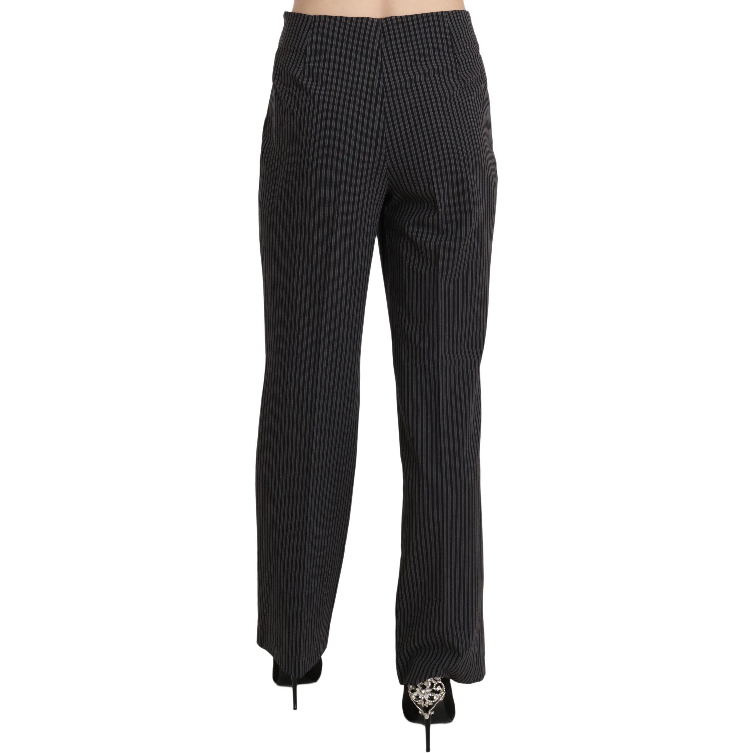 Black Striped Cotton Sretch Dress Trousers Pants