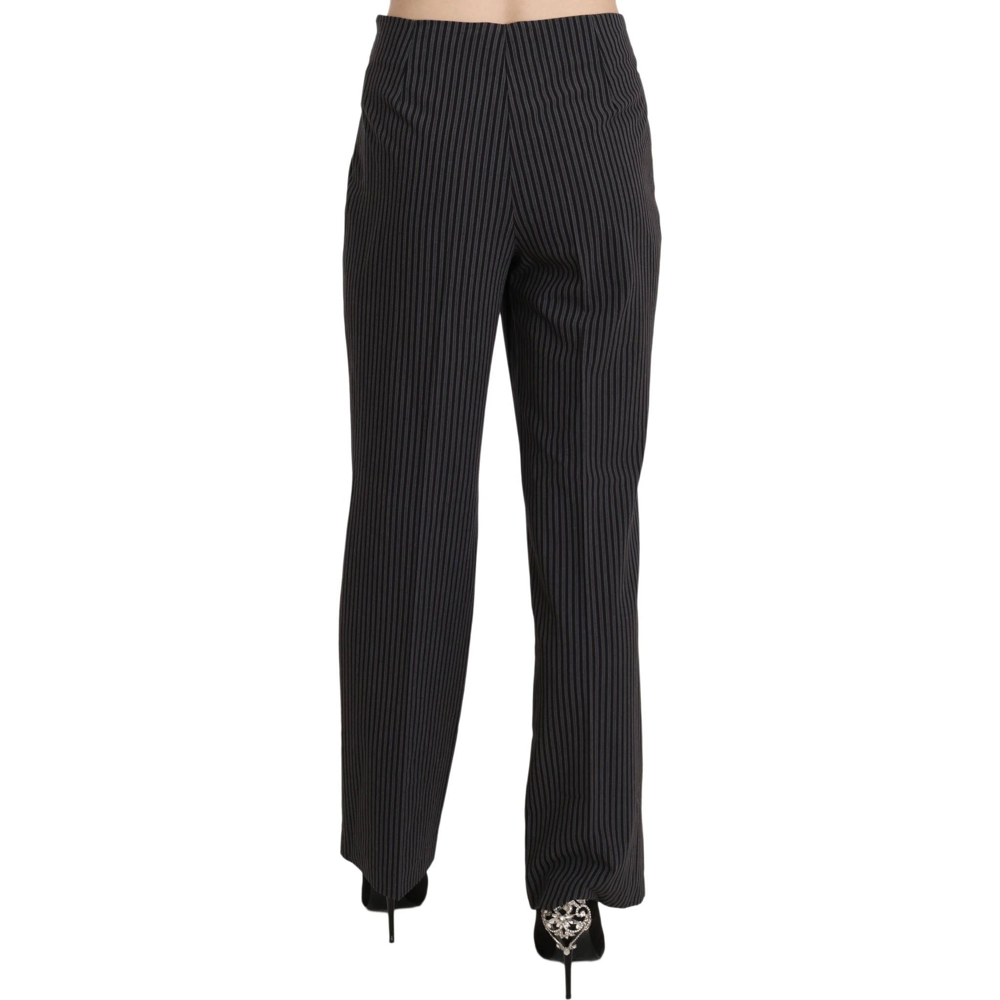Black Striped Cotton Sretch Dress Trousers Pants