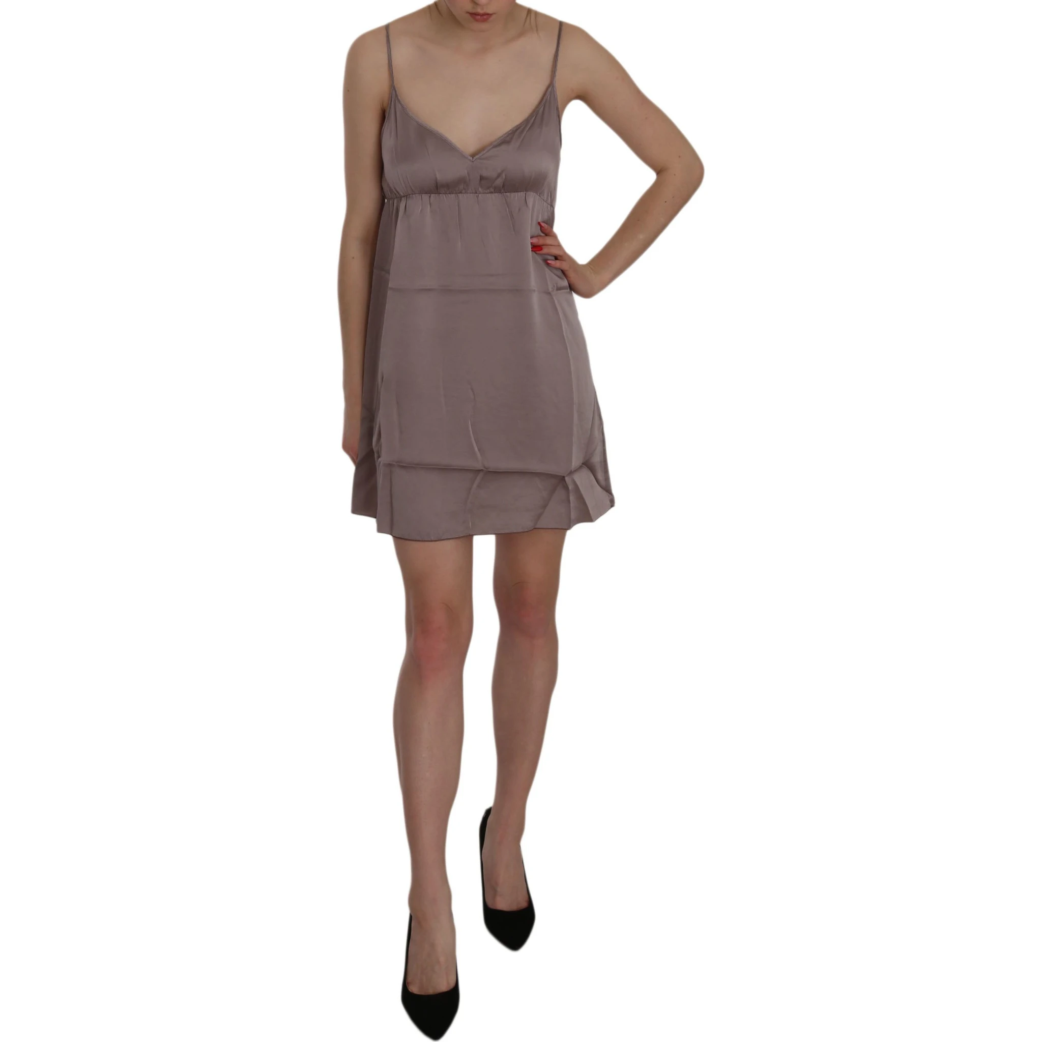 Purple Spaghetti A-line Mini Silk Dress