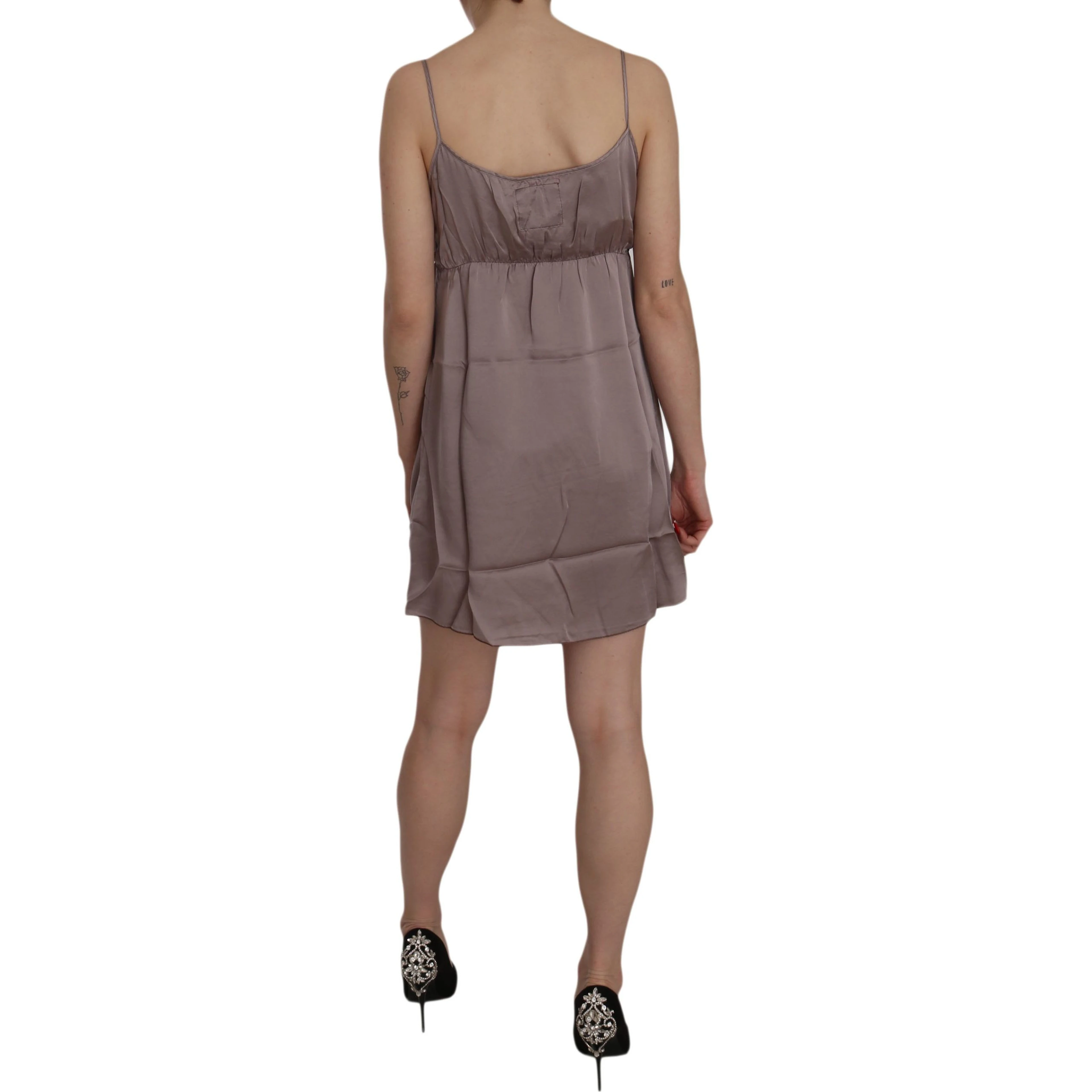 Purple Spaghetti A-line Mini Silk Dress