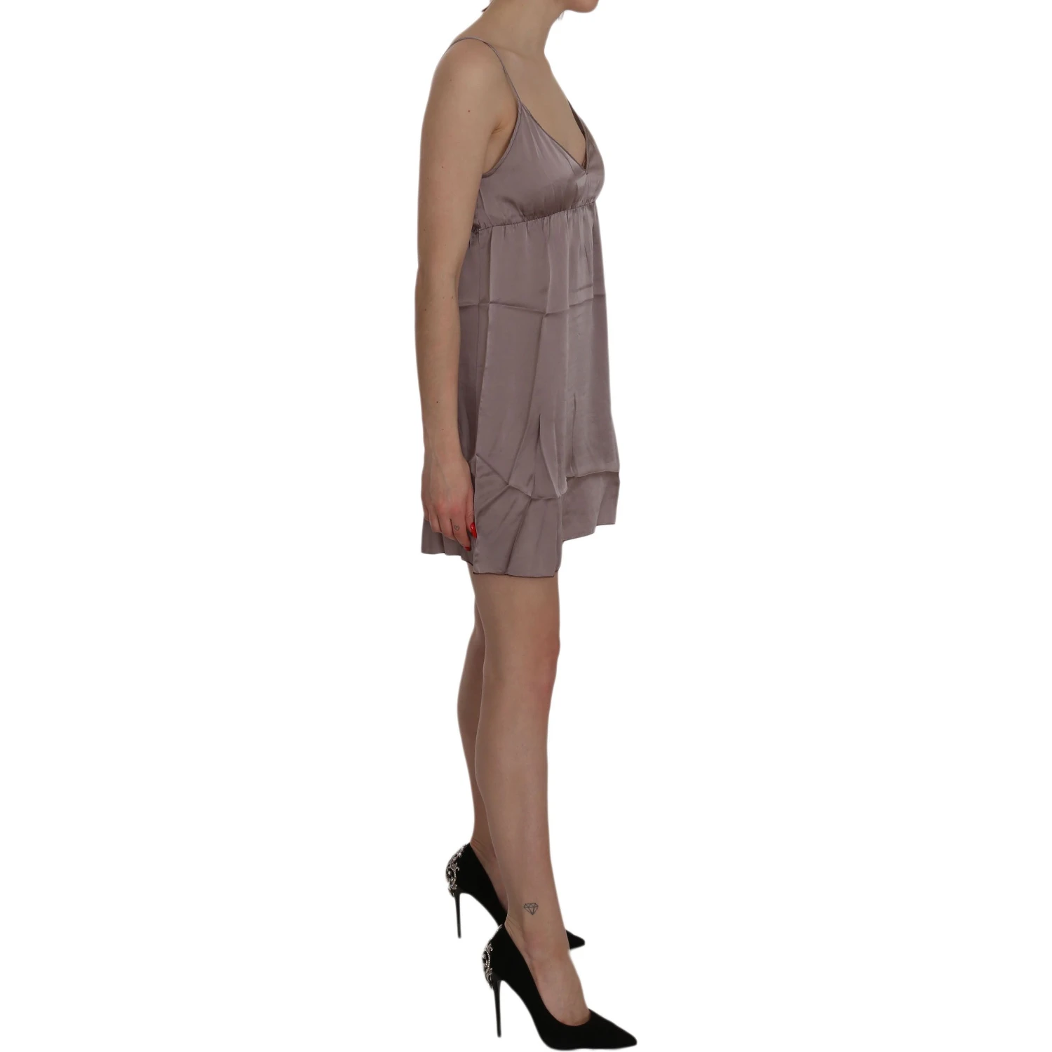 Purple Spaghetti A-line Mini Silk Dress