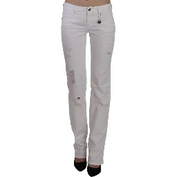 White Cotton Slim Fit Straight Jeans Pants