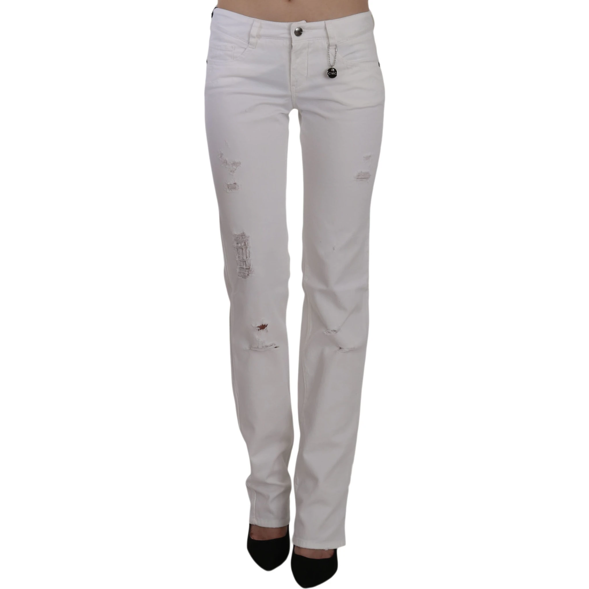White Cotton Slim Fit Straight Jeans Pants