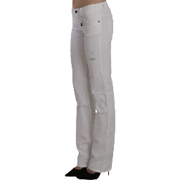 White Cotton Slim Fit Straight Jeans Pants