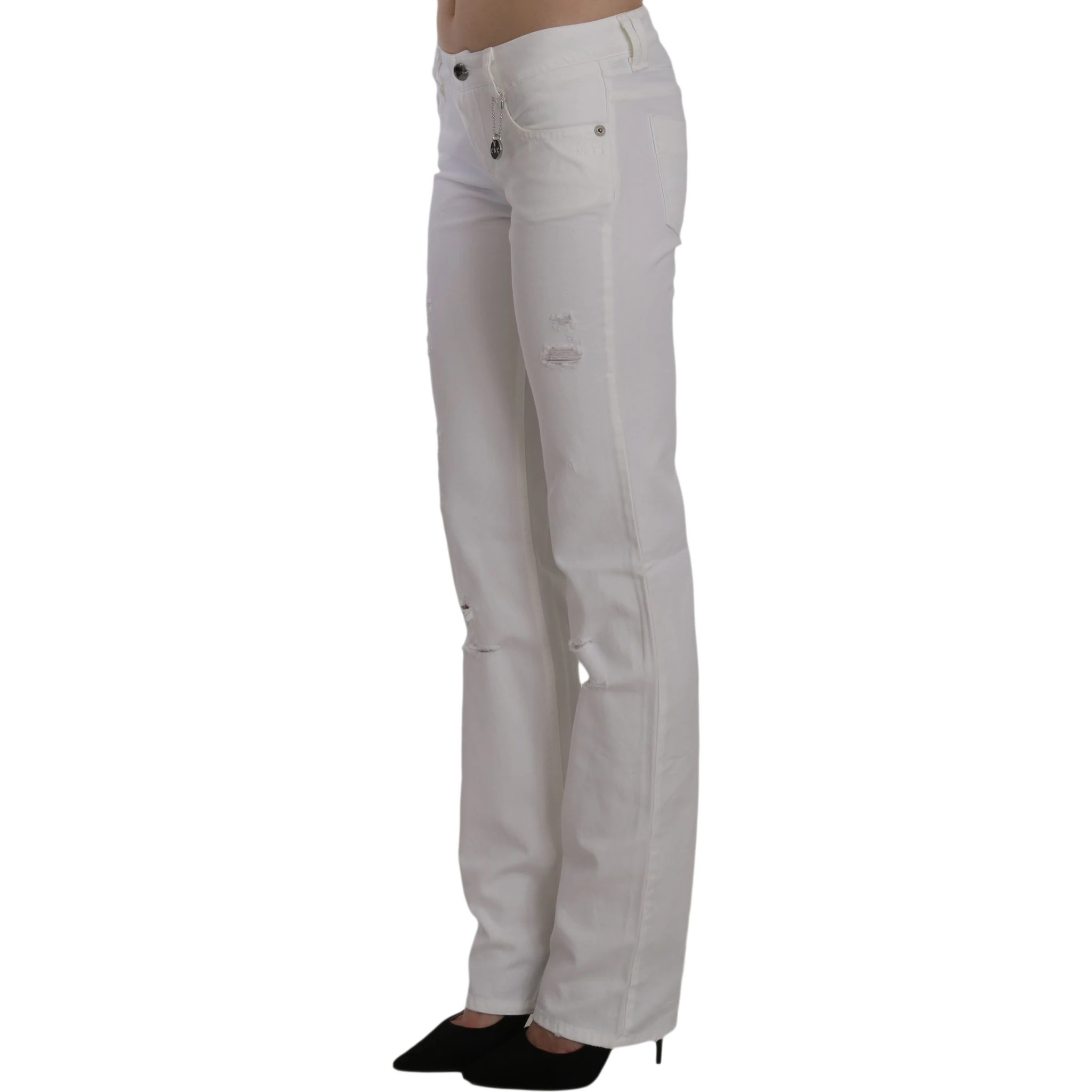 White Cotton Slim Fit Straight Jeans Pants