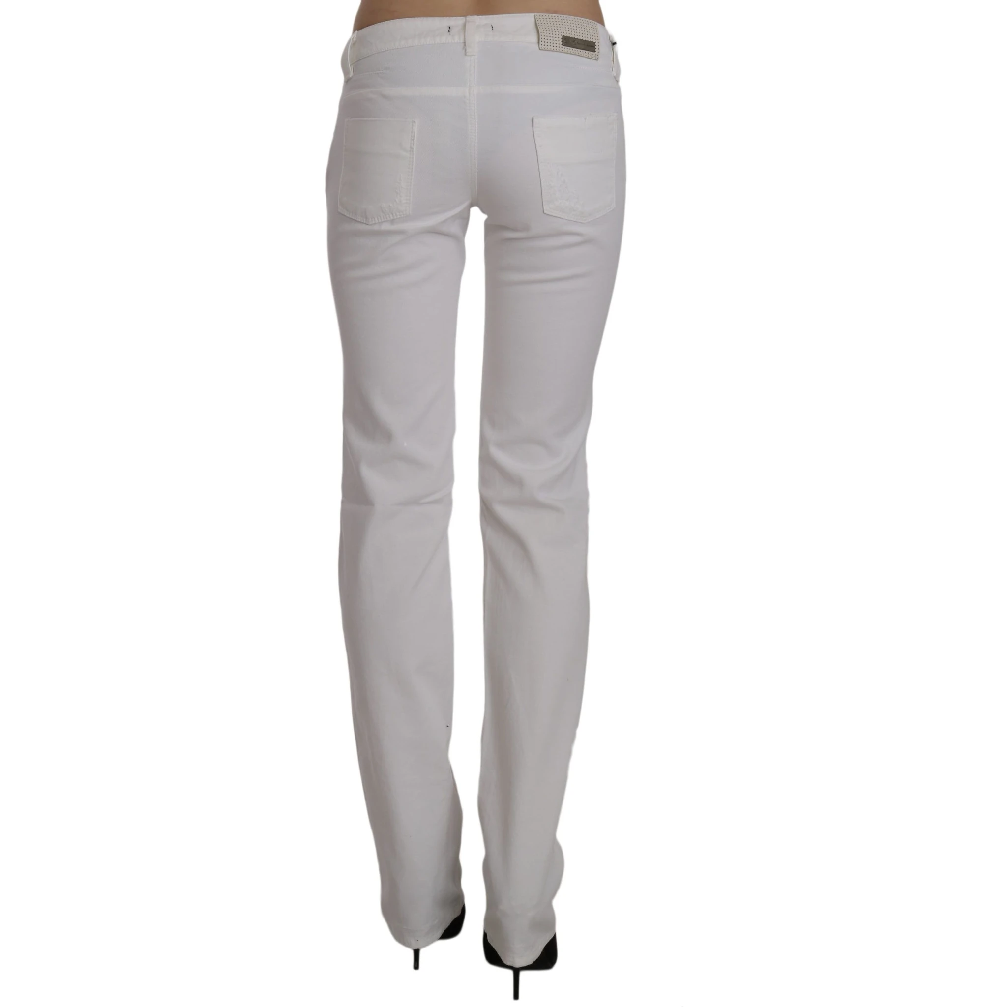 White Cotton Slim Fit Straight Jeans Pants