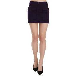 Purple High Waist Button Pocket A-line Mini Skirt