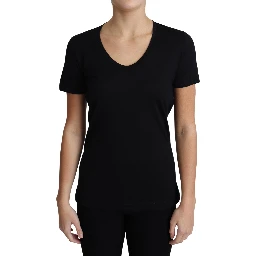 Black Wool Round Neck Short Sleeves T-shirt