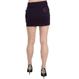 Purple High Waist Button Pocket A-line Mini Skirt
