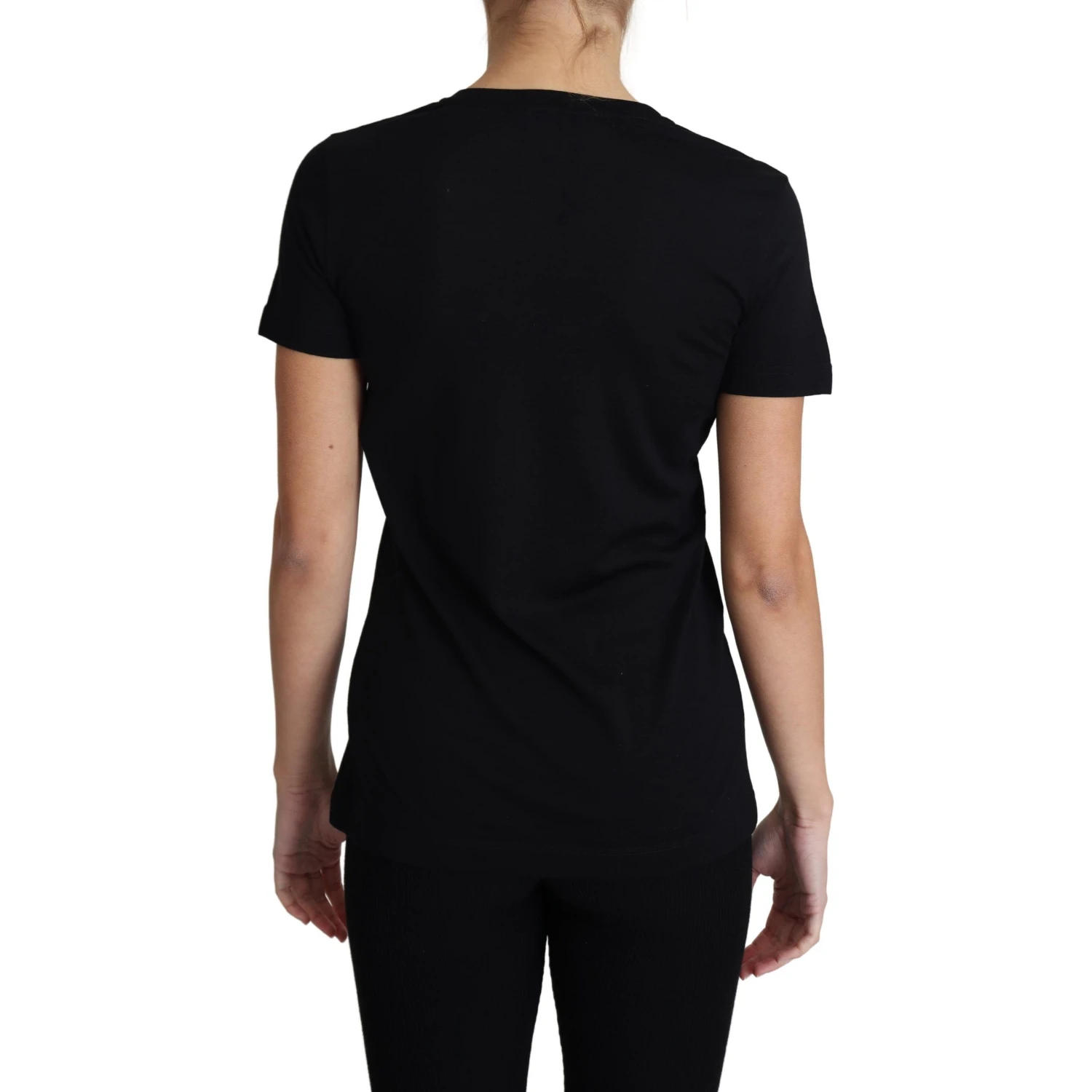 Black Wool Round Neck Short Sleeves T-shirt