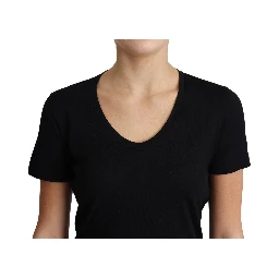 Black Wool Round Neck Short Sleeves T-shirt