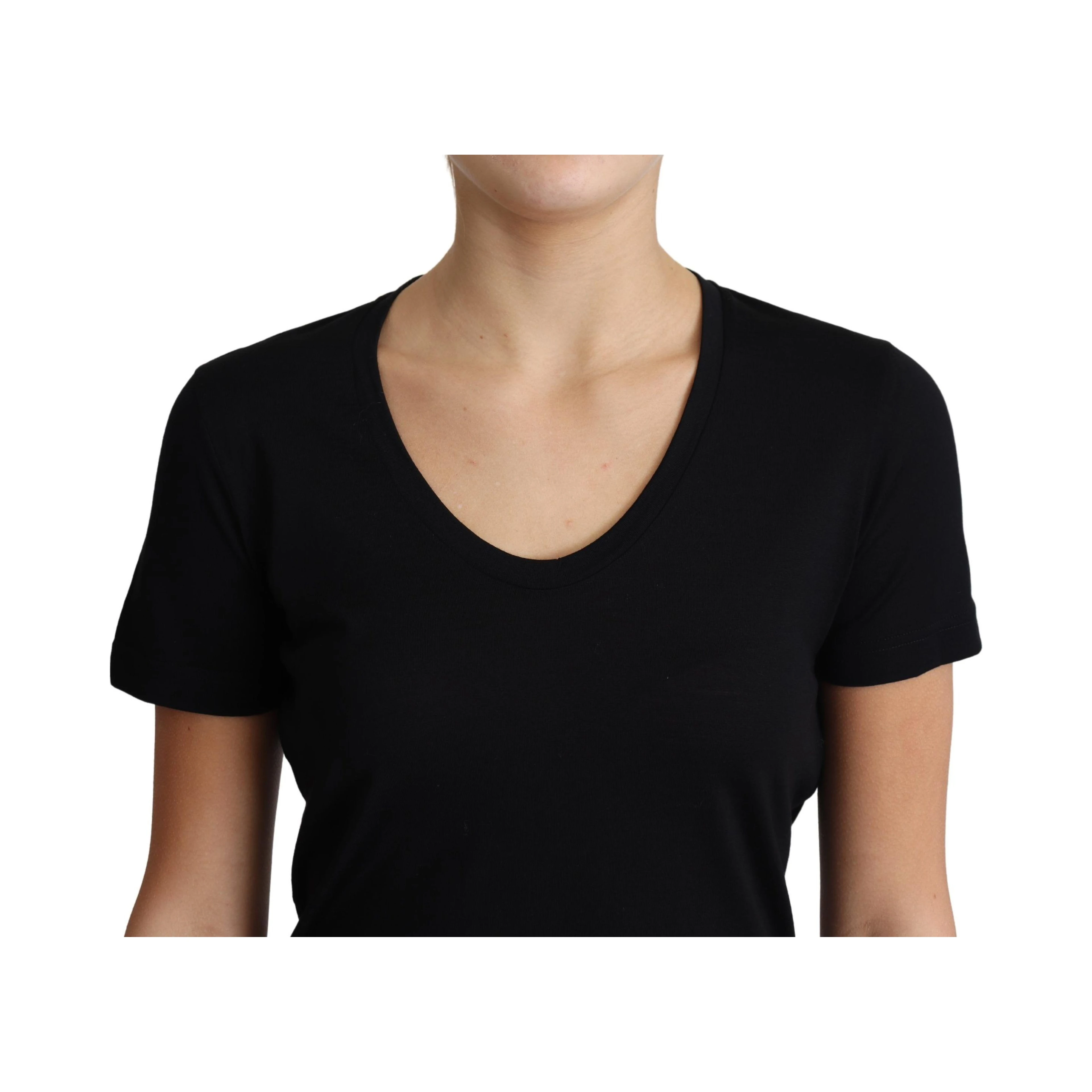Black Wool Round Neck Short Sleeves T-shirt