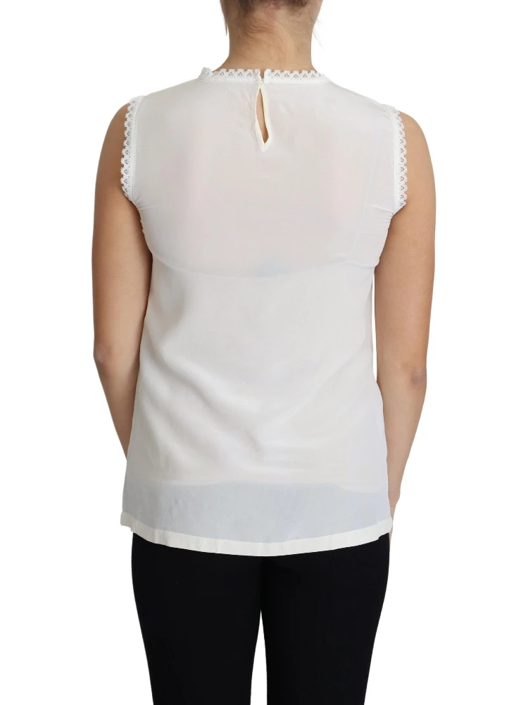 White Blouse Silk Lace Trimmed Sleeveless Top alternative