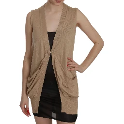 Brown 100% Cotton Sleeveless Cardigan Top Vest