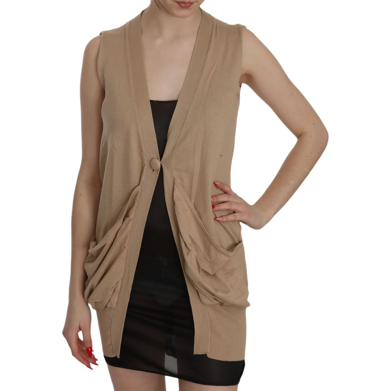 Brown 100% Cotton Sleeveless Cardigan Top Vest