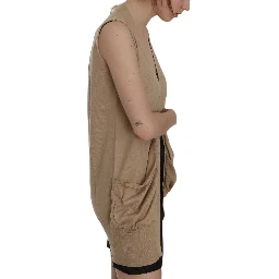 Brown 100% Cotton Sleeveless Cardigan Top Vest