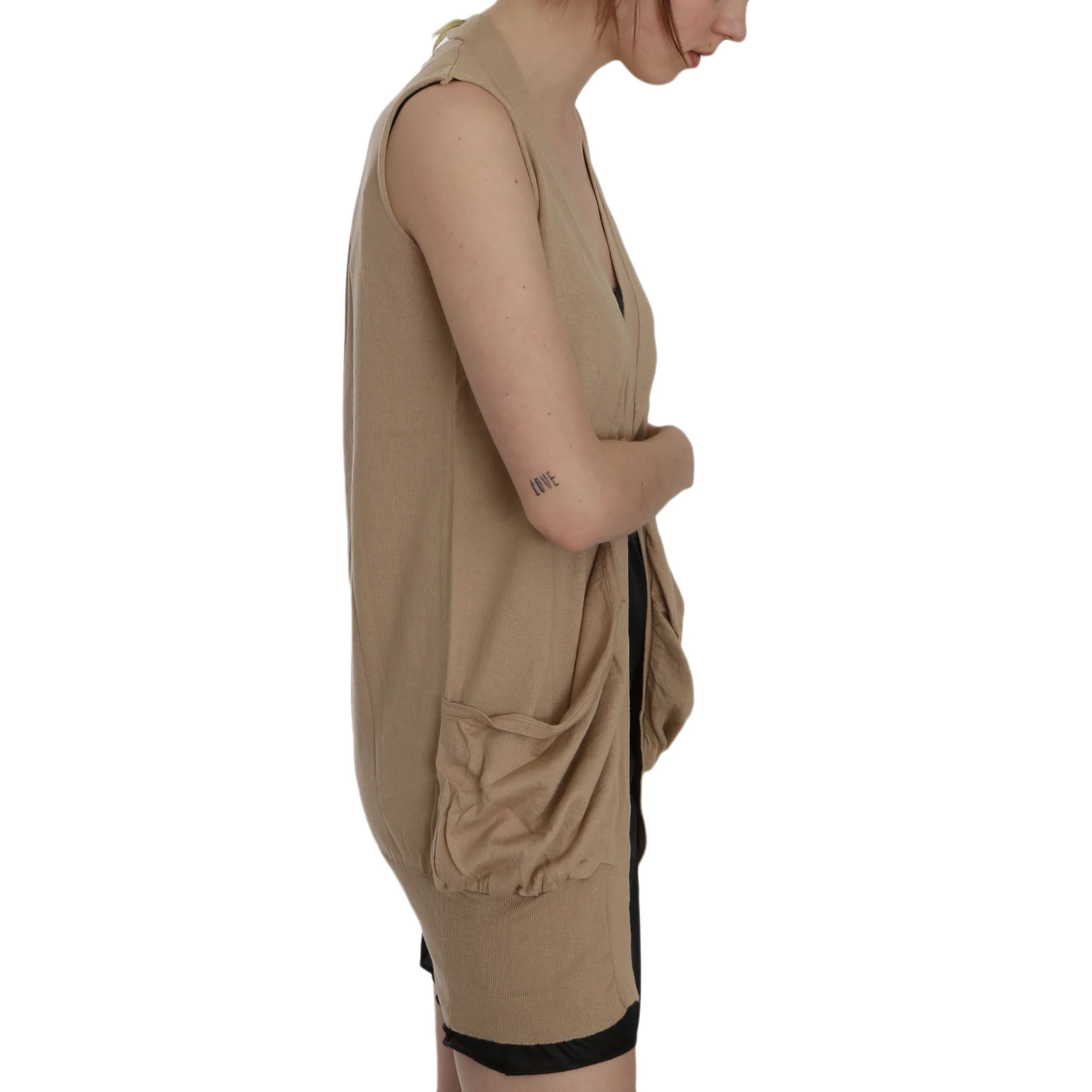 Brown 100% Cotton Sleeveless Cardigan Top Vest