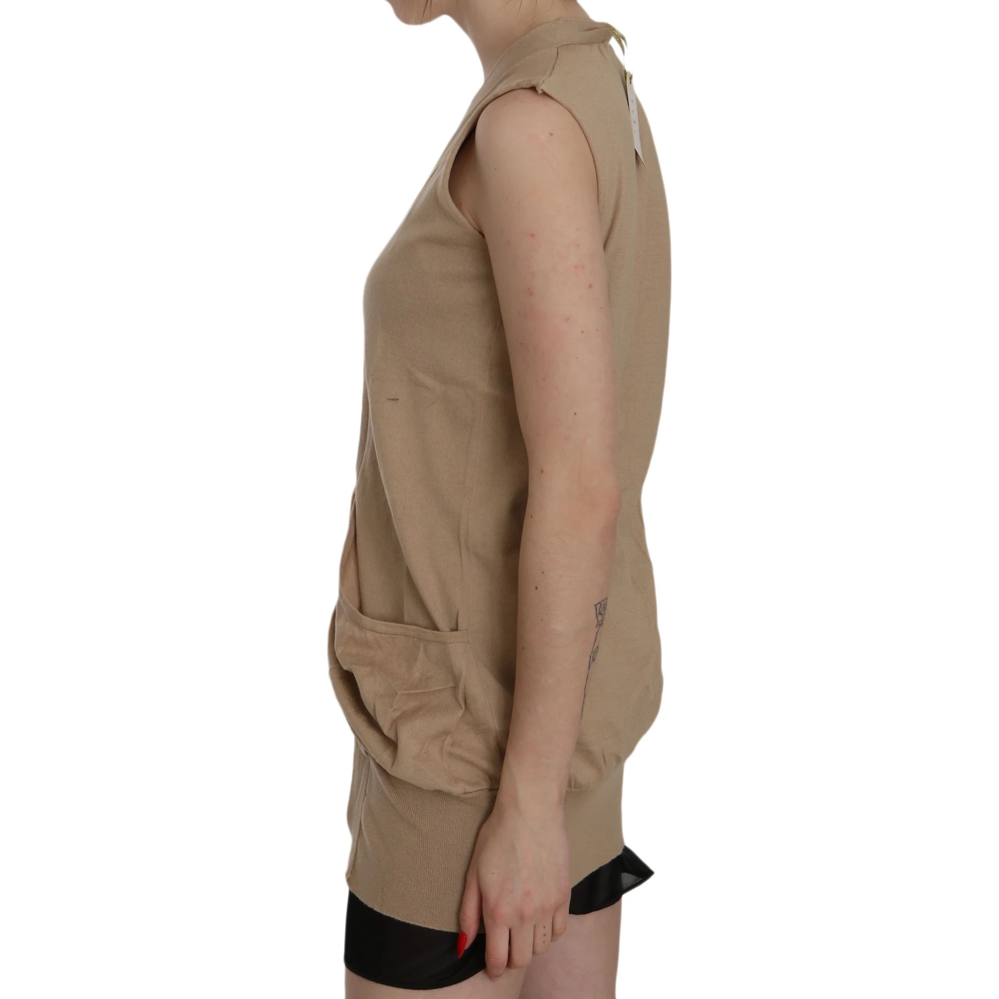 Brown 100% Cotton Sleeveless Cardigan Top Vest