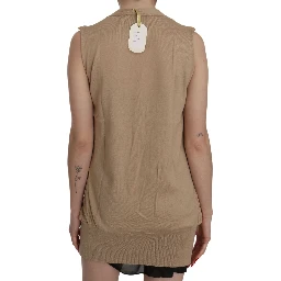 Brown 100% Cotton Sleeveless Cardigan Top Vest