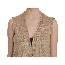 Brown 100% Cotton Sleeveless Cardigan Top Vest