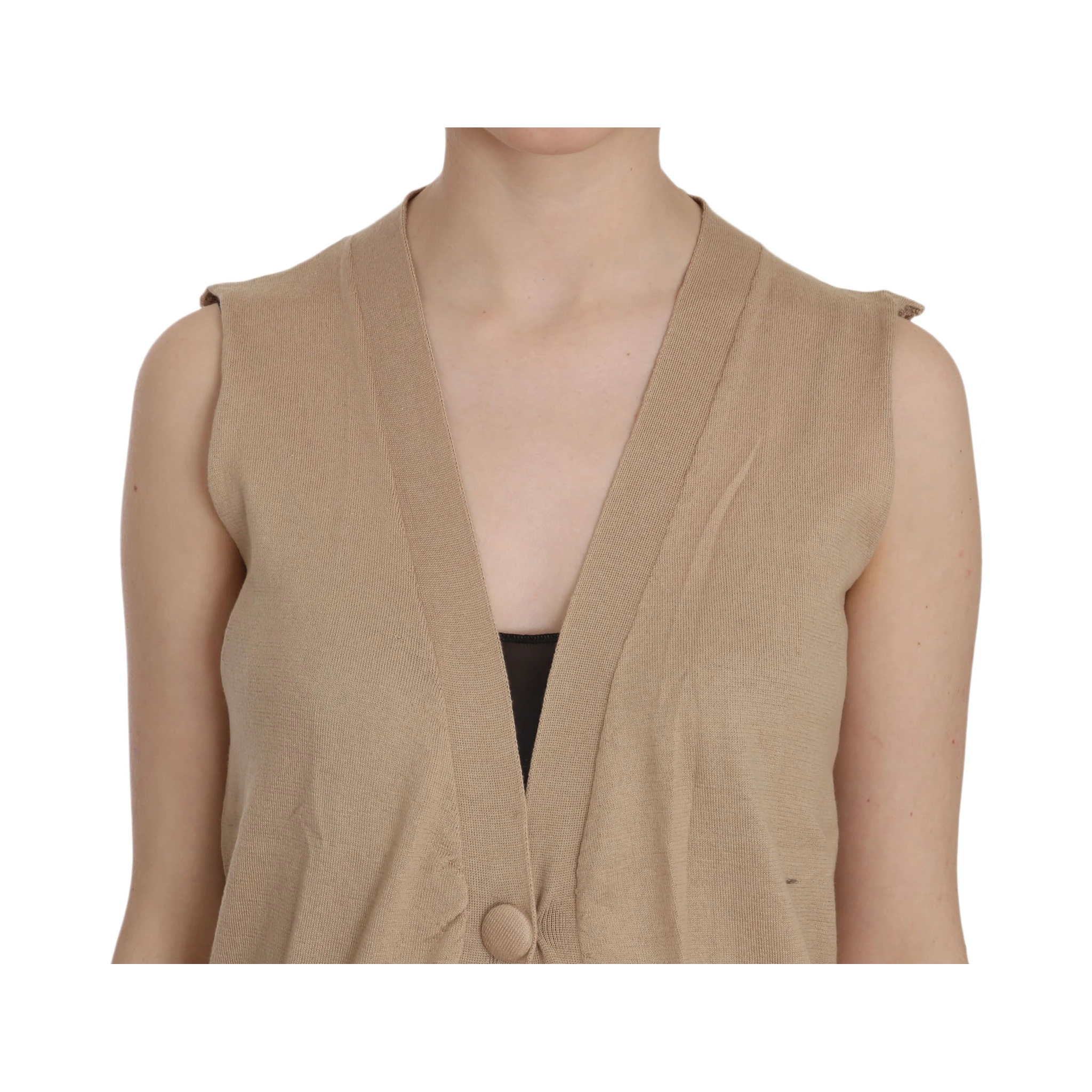 Brown 100% Cotton Sleeveless Cardigan Top Vest