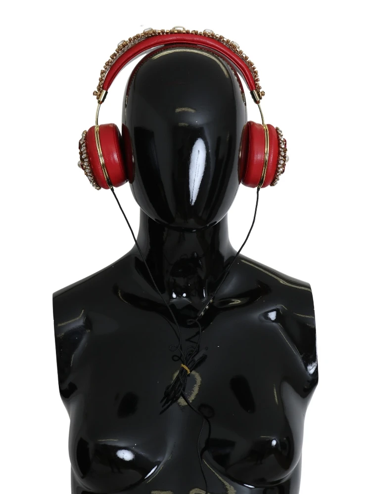 FRENDS Leather Red Floral Crystal Headset Headphones