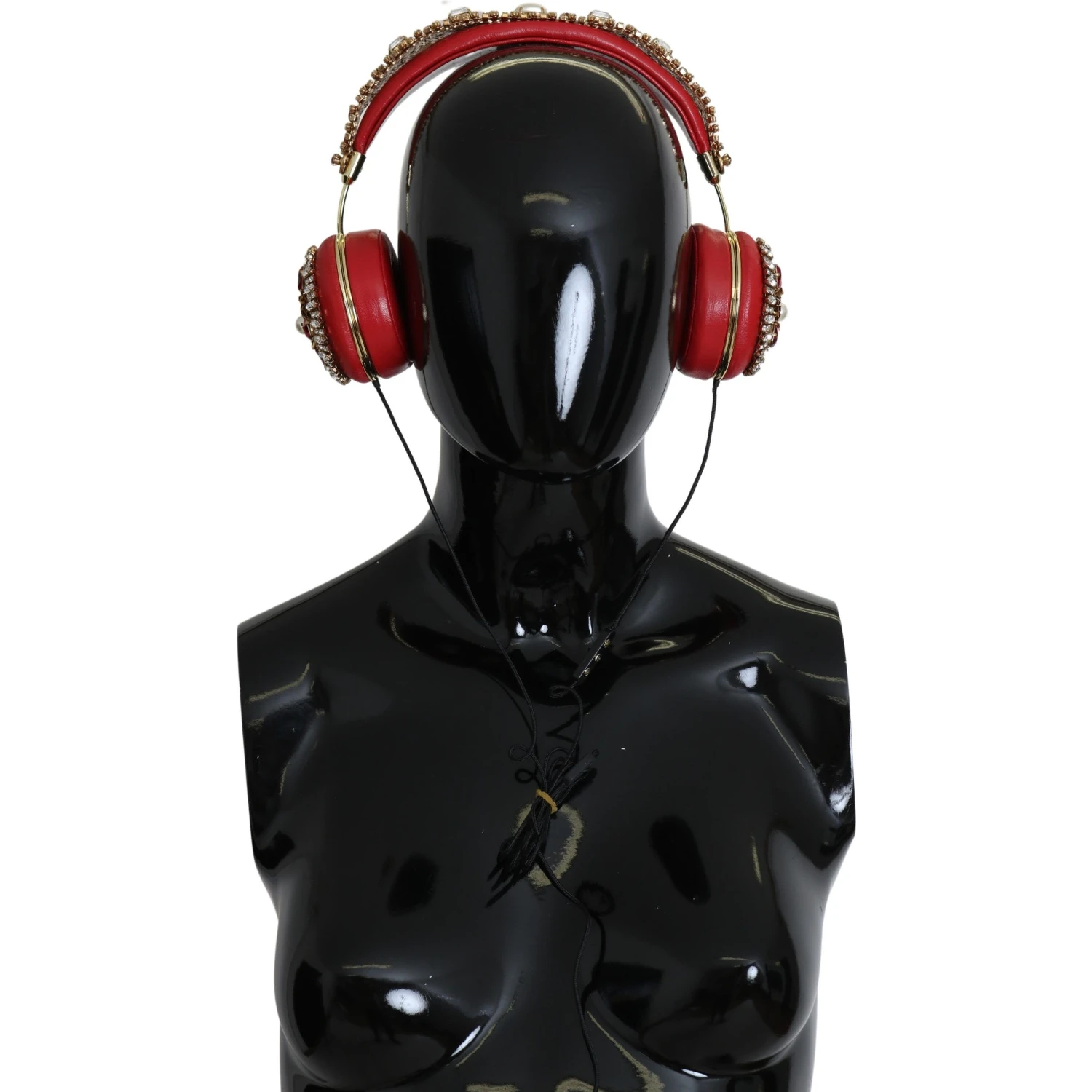 FRENDS Leather Red Floral Crystal Headset Headphones