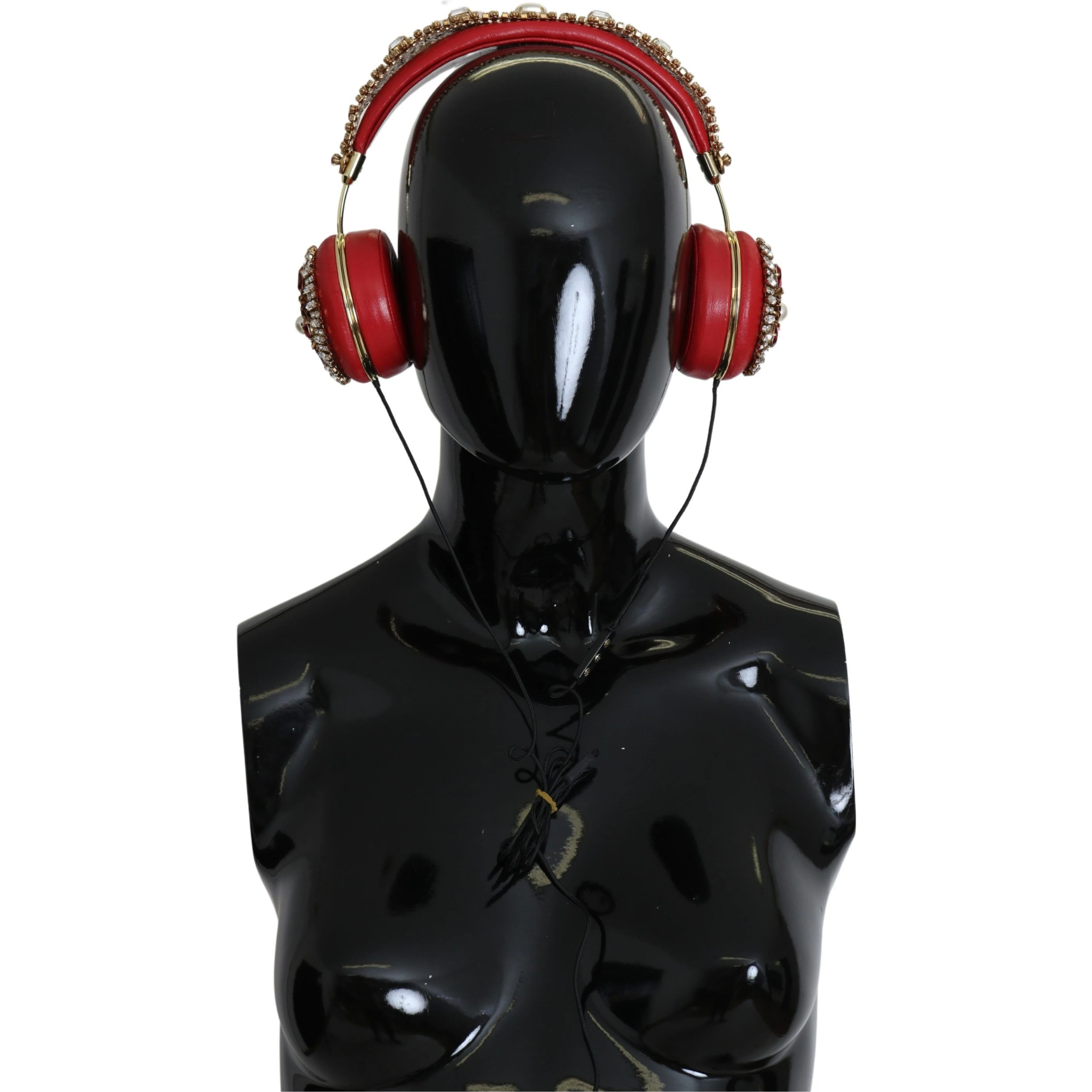 FRENDS Leather Red Floral Crystal Headset Headphones