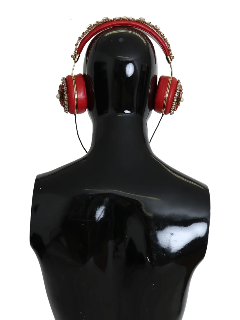 FRENDS Leather Red Floral Crystal Headset Headphones