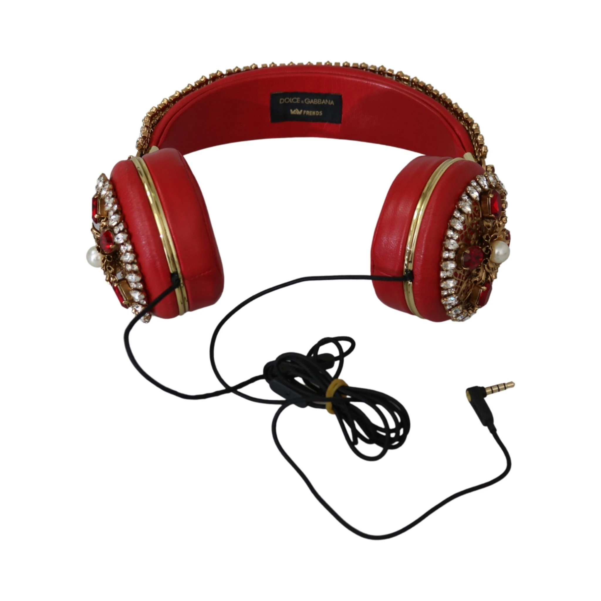 FRENDS Leather Red Floral Crystal Headset Headphones