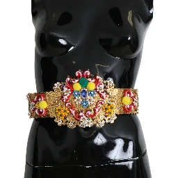 multicolor Embellished Floral Crystal Wide Waist Belt