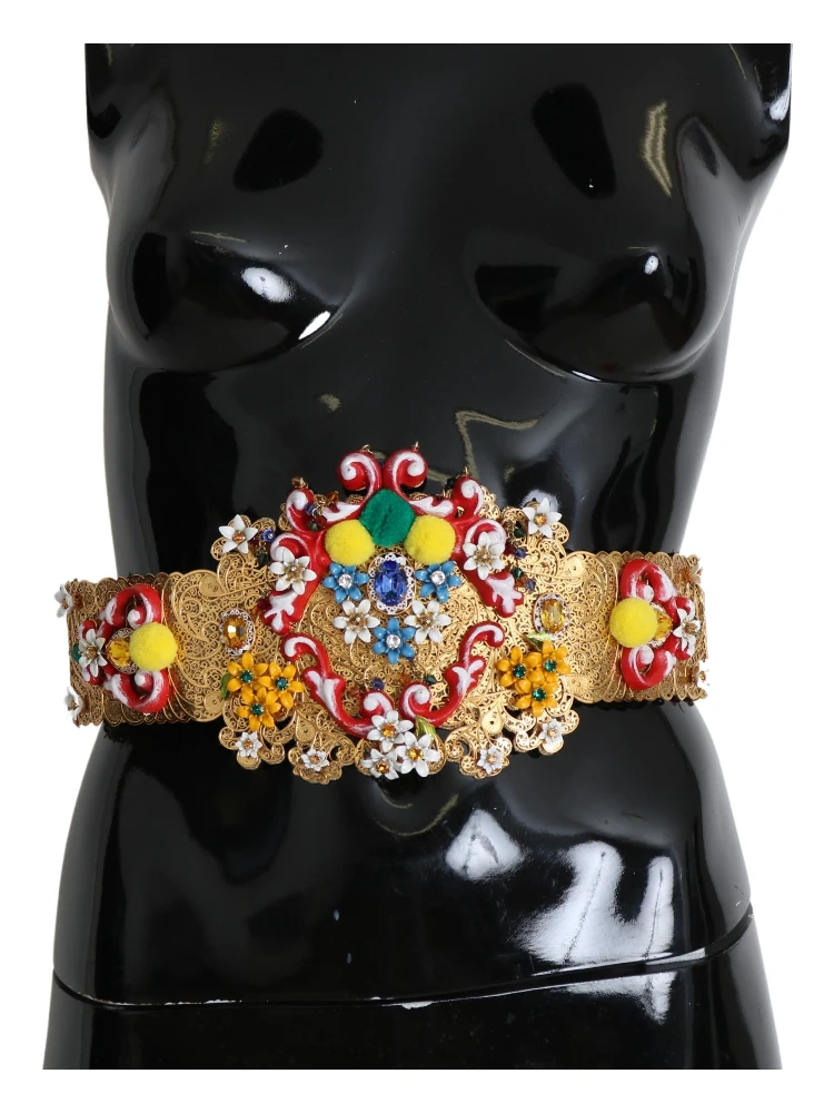 multicolor Embellished Floral Crystal Wide Waist Belt
