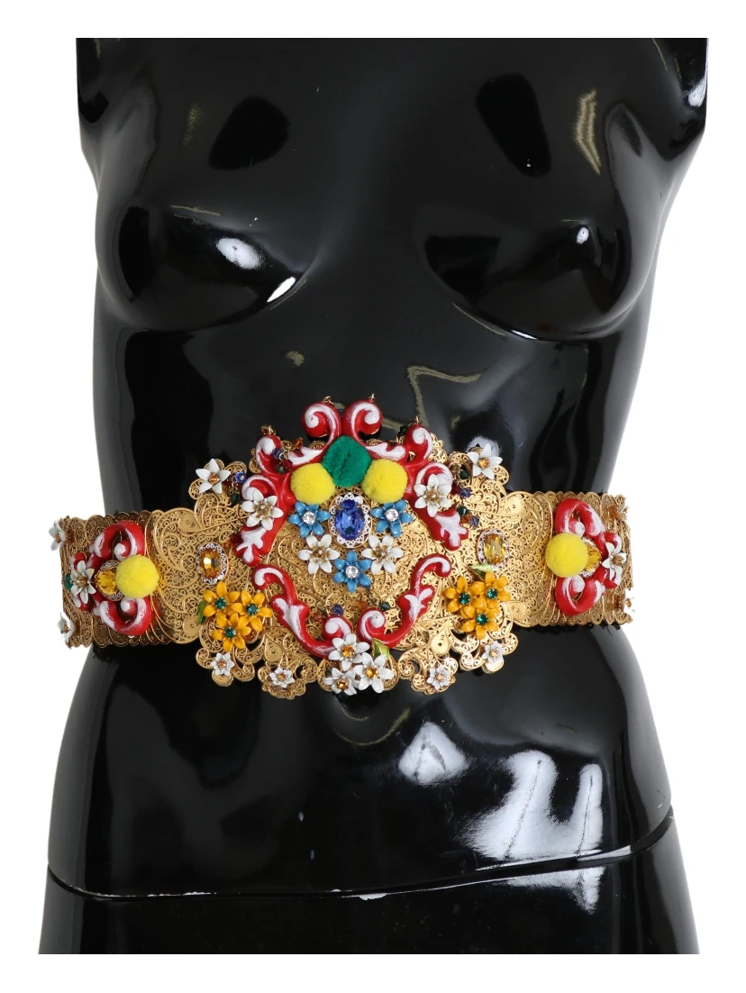 multicolor Embellished Floral Crystal Wide Waist Belt