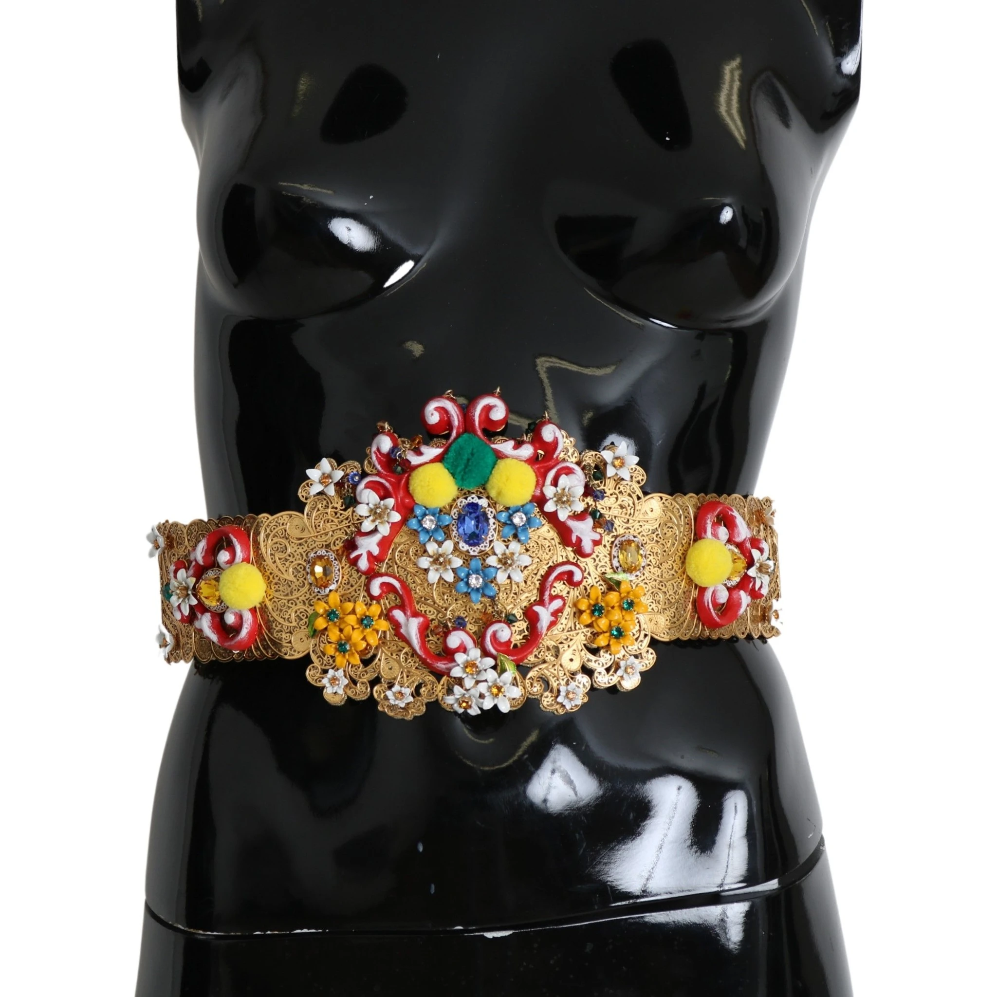 multicolor Embellished Floral Crystal Wide Waist Belt