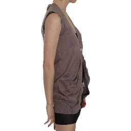 Brown 100% Cotton Sleeveless Cardigan Top Vest