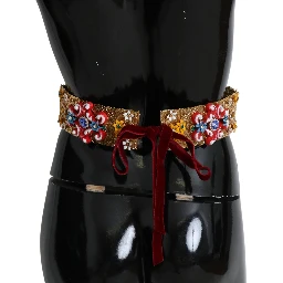 multicolor Embellished Floral Crystal Wide Waist Belt