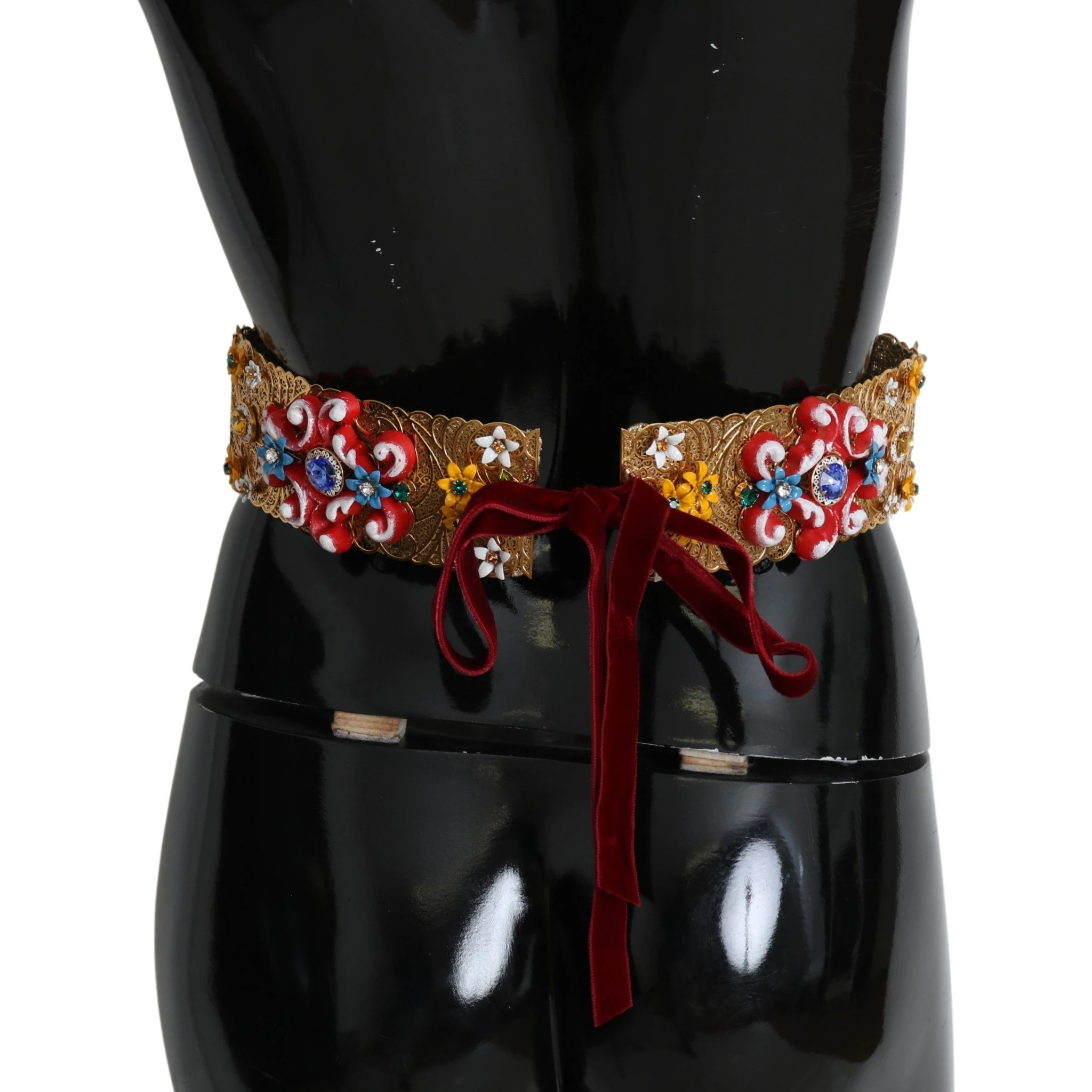 multicolor Embellished Floral Crystal Wide Waist Belt