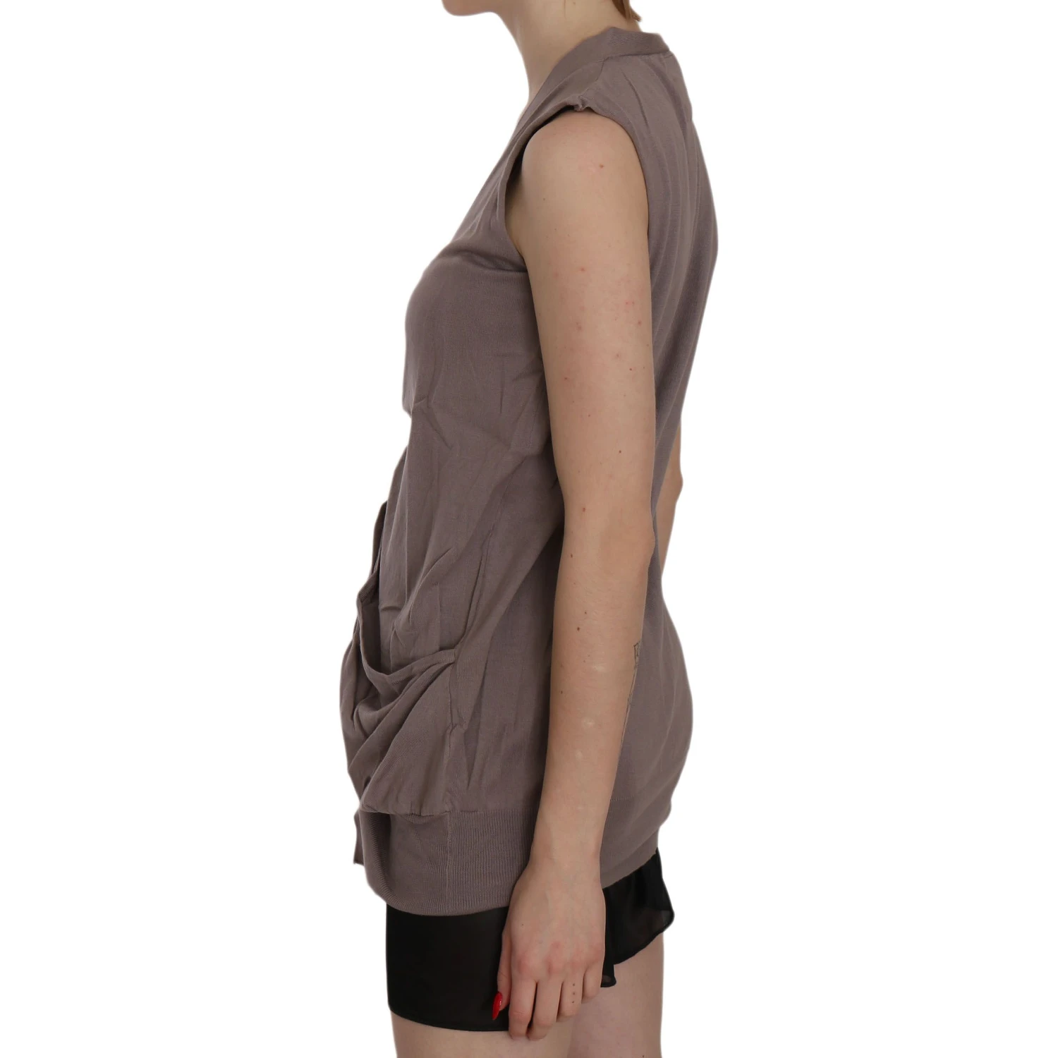 Brown 100% Cotton Sleeveless Cardigan Top Vest