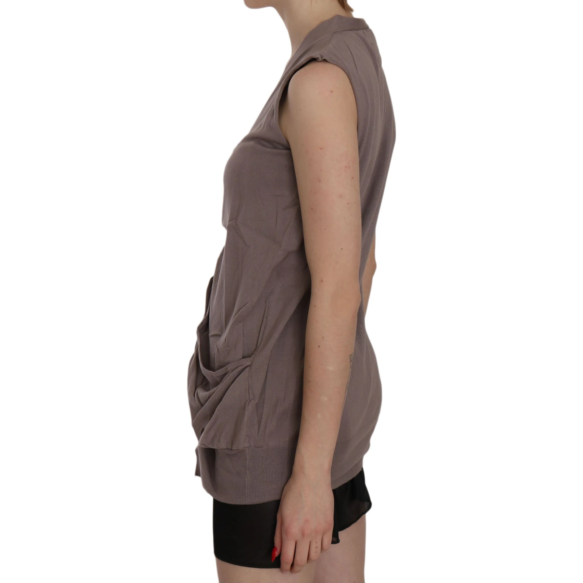 Brown 100% Cotton Sleeveless Cardigan Top Vest