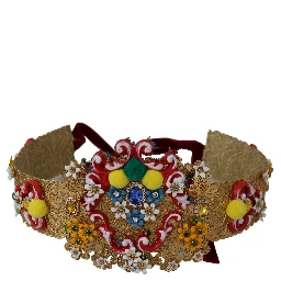 multicolor Embellished Floral Crystal Wide Waist Belt