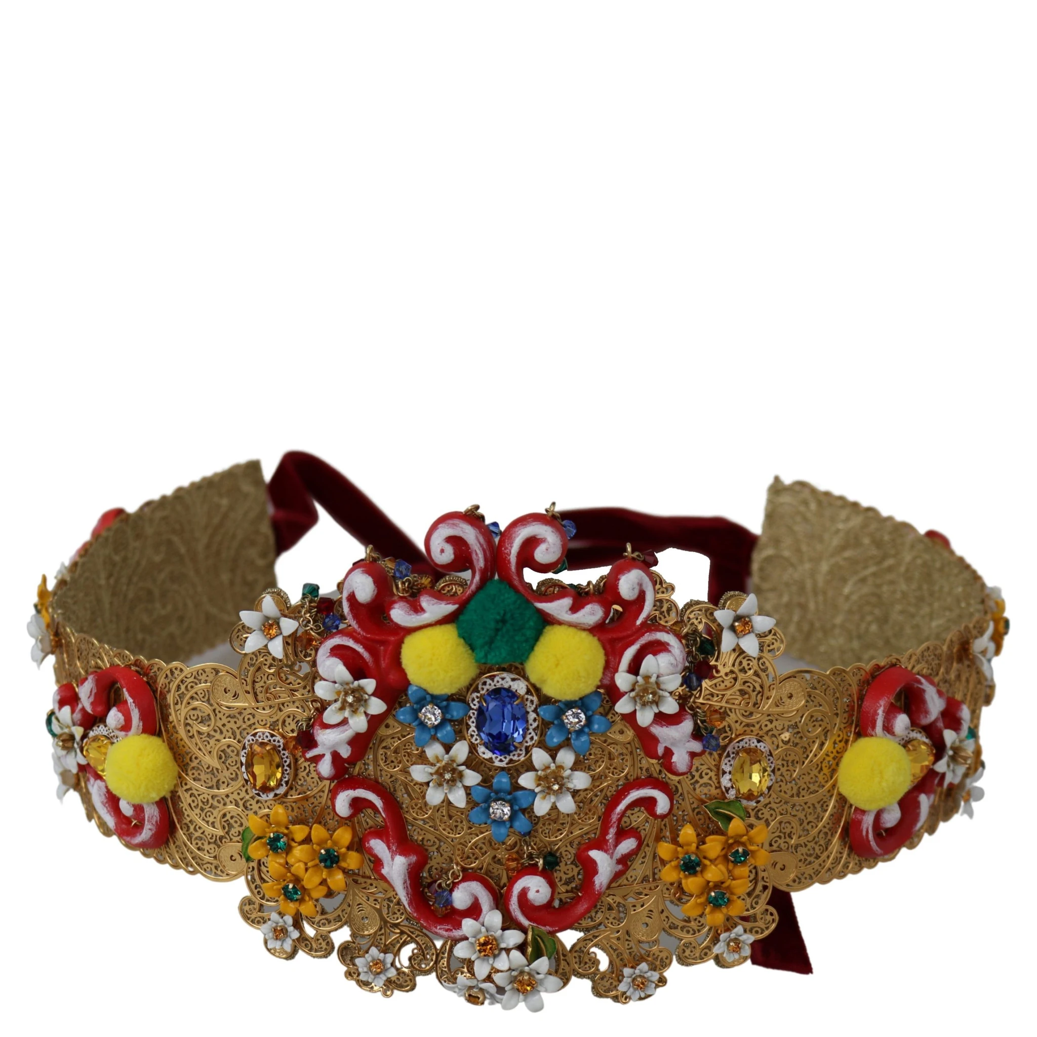 multicolor Embellished Floral Crystal Wide Waist Belt