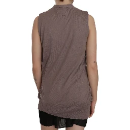 Brown 100% Cotton Sleeveless Cardigan Top Vest