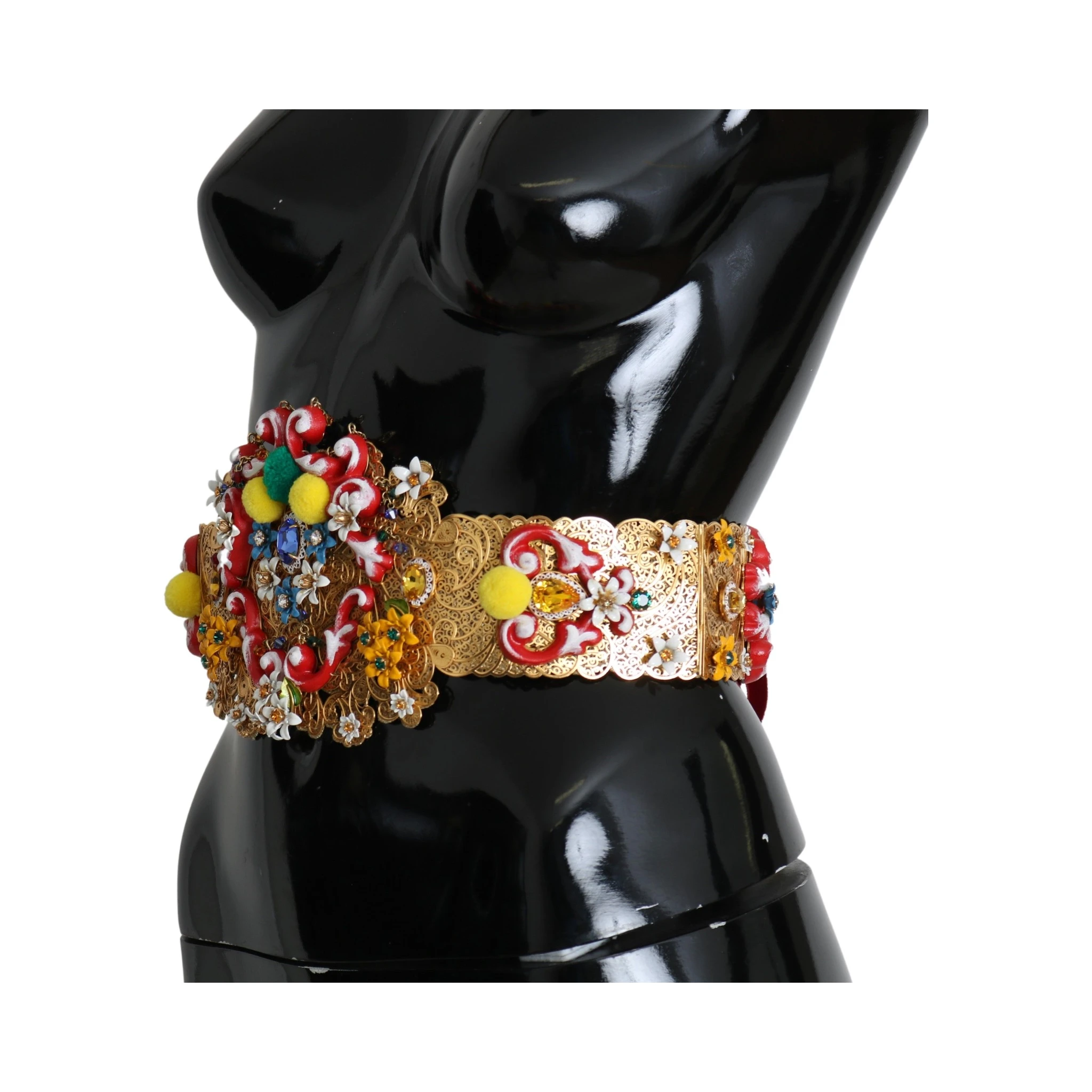 multicolor Embellished Floral Crystal Wide Waist Belt